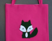 Tote Bag – Bright Pink Fabric with Green Felt Fox