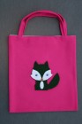 Tote Bag – Bright Pink Fabric with Green Felt Fox
