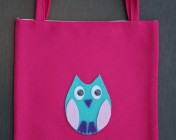 Tote Bag – Bright Pink Fabric with Turquoise Felt Owl