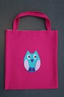Tote Bag – Bright Pink Fabric with Turquoise Felt Owl